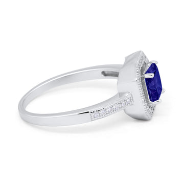 Halo Accent Engagement Ring Simulated Blue Sapphire CZ 925 Sterling Silver